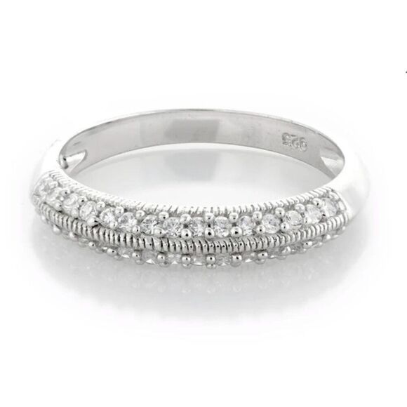 Gorgeous 1 Ct. Pave Milgrain Edge Sim Diamond Wedding Band Ring Sz 8~925SS - Picture 1 of 2
